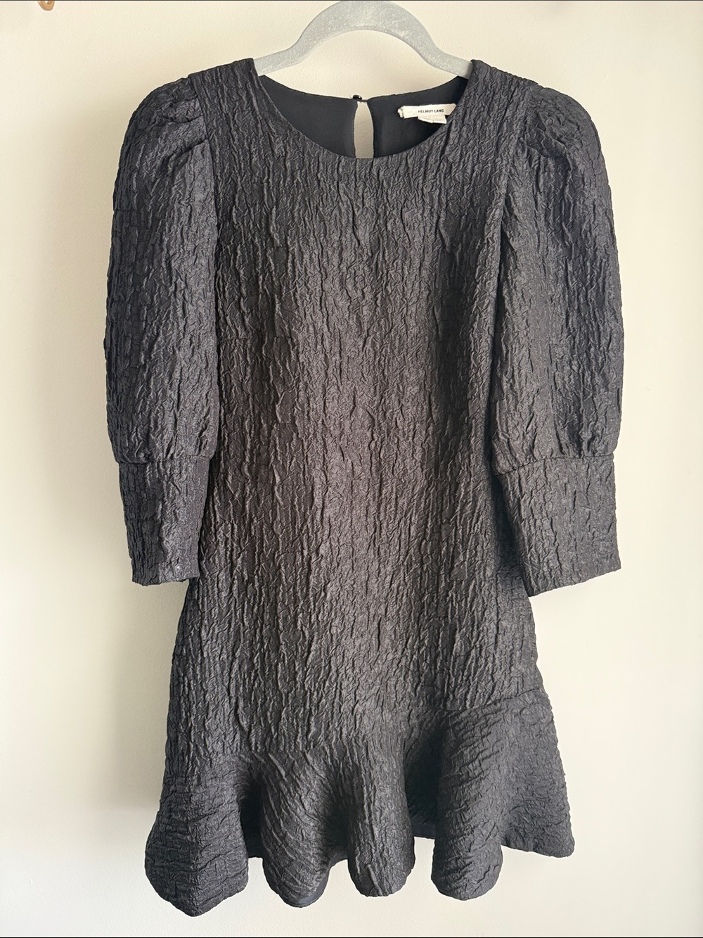 Helmut Lang Black Textured Puff-Sleeve Long-Sleeve Dress